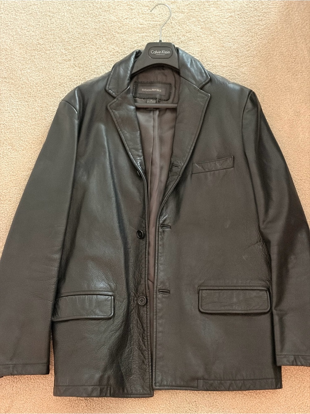 VINTAGE Banana Republic Men's Black Leather Blazer Jacket